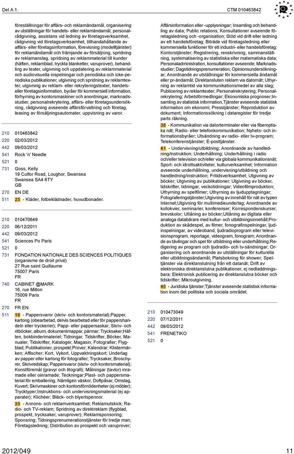 vid företagsverksamhet, tillhandahållande av affärs- eller företagsinformation, förevisning (modelltjänster) för reklamändamål och främjande av försäljning, spridning av reklamanslag, spridning av