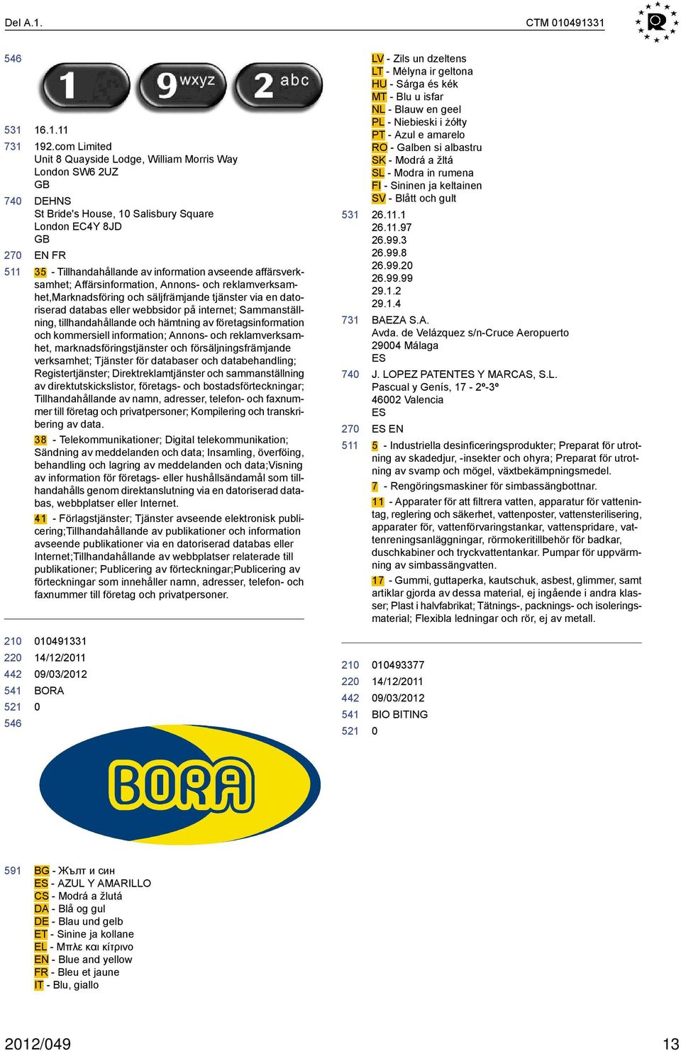 affärsverksamhet; Affärsinformation, Annons- och reklamverksamhet,marknadsföring och säljfrämjande tjänster via en datoriserad databas eller webbsidor på internet; Sammanställning, tillhandahållande