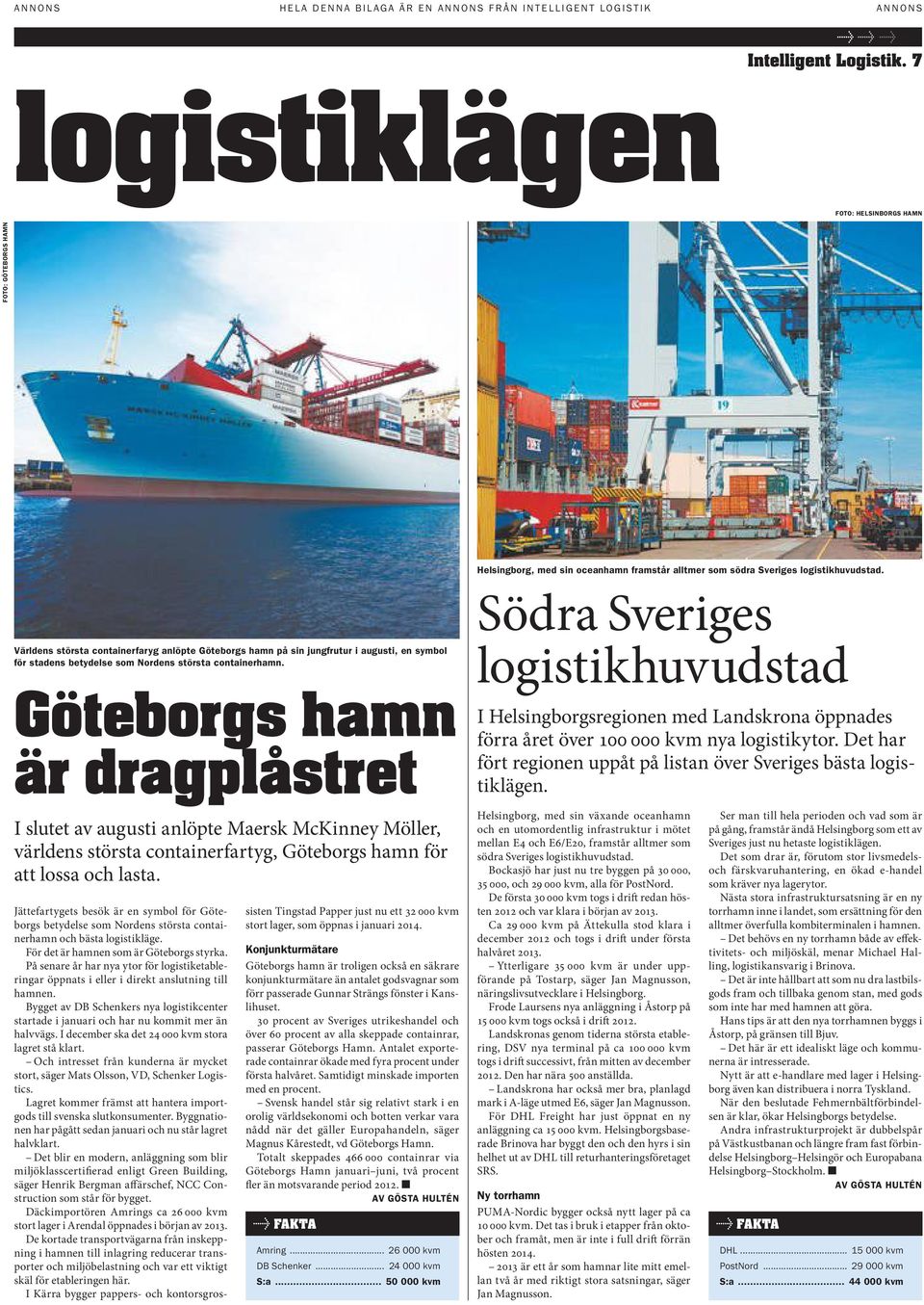 Södra Sveriges logistikhuvudstad Göteborgs hamn är dragplåstret I Helsingborgsregionen med Landskrona öppnades förra året över 100 000 kvm nya logistikytor.