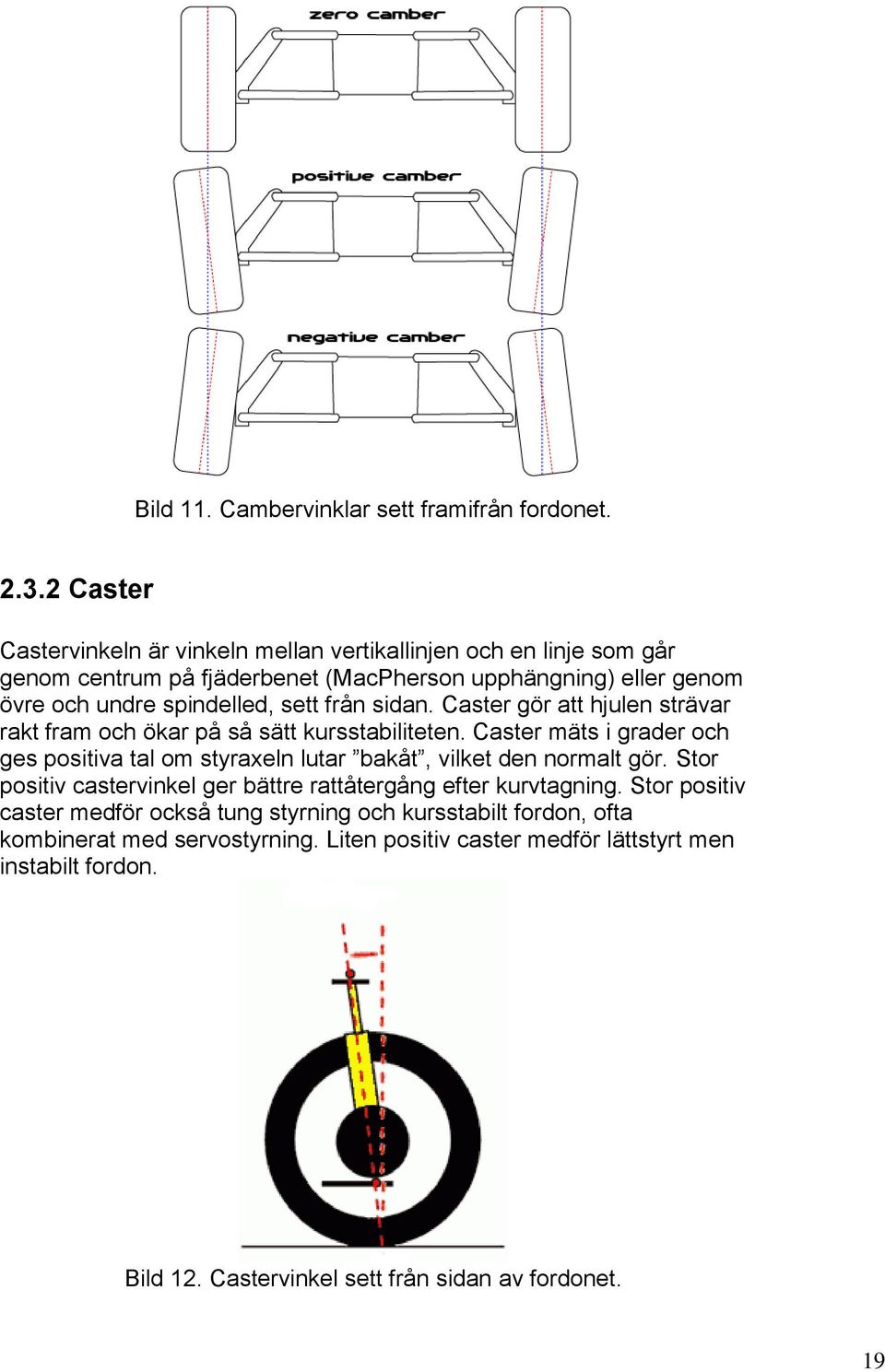 från sidan. Caster gör att hjulen strävar rakt fram och ökar på så sätt kursstabiliteten.