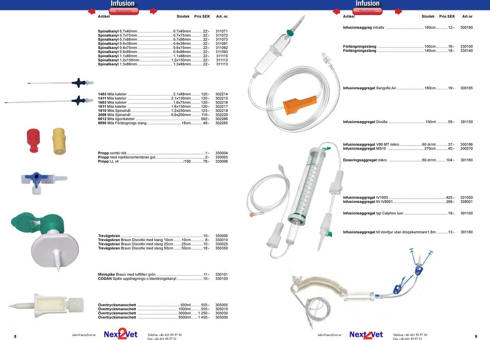 .. 1,2x150mm... 22:- 311112 Spinalkanyl 1,3x88mm... 1,3x88mm... 22:- 311113 Infusionsaggreg Intrafix... 180cm... 12:- 300180 Förlängningsslang... 100cm... 16:- 330100 Förlängningsslang... 140cm.