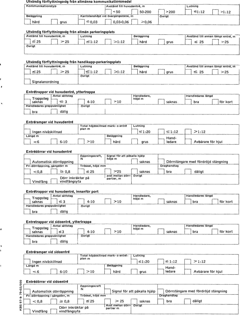 parkeringsplats Lutning Belä ving Avstånd till annan lämpl enträ, m G 25-25 Övrigt 61:12 1 1 >1:12 hård Drus c 25 >-25 Utvändig förflyttningsväg från handikapp -parkeringsplats Avstånd till