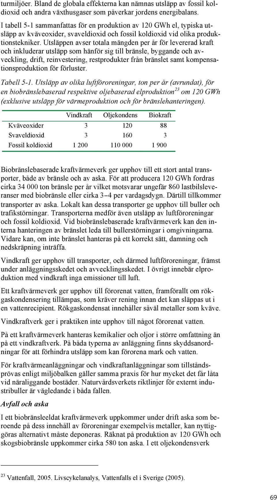 Utsläppen avser totala mängden per år för levererad kraft och inkluderar utsläpp som hänför sig till bränsle, byggande och avveckling, drift, reinvestering, restprodukter från bränslet samt