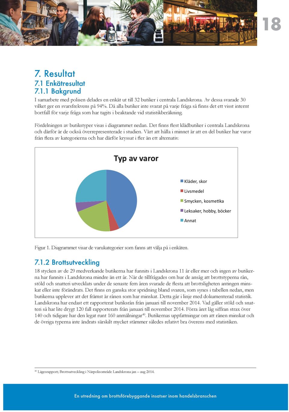 Fördelningen av butikstyper visas i diagrammet nedan. Det finns flest klädbutiker i centrala Landskrona och därför är de också överrepresenterade i studien.