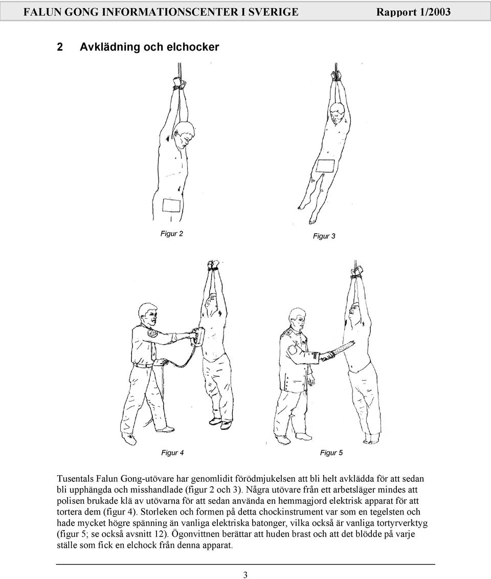 Några utövare från ett arbetsläger mindes att polisen brukade klä av utövarna för att sedan använda en hemmagjord elektrisk apparat för att tortera dem (figur 4).