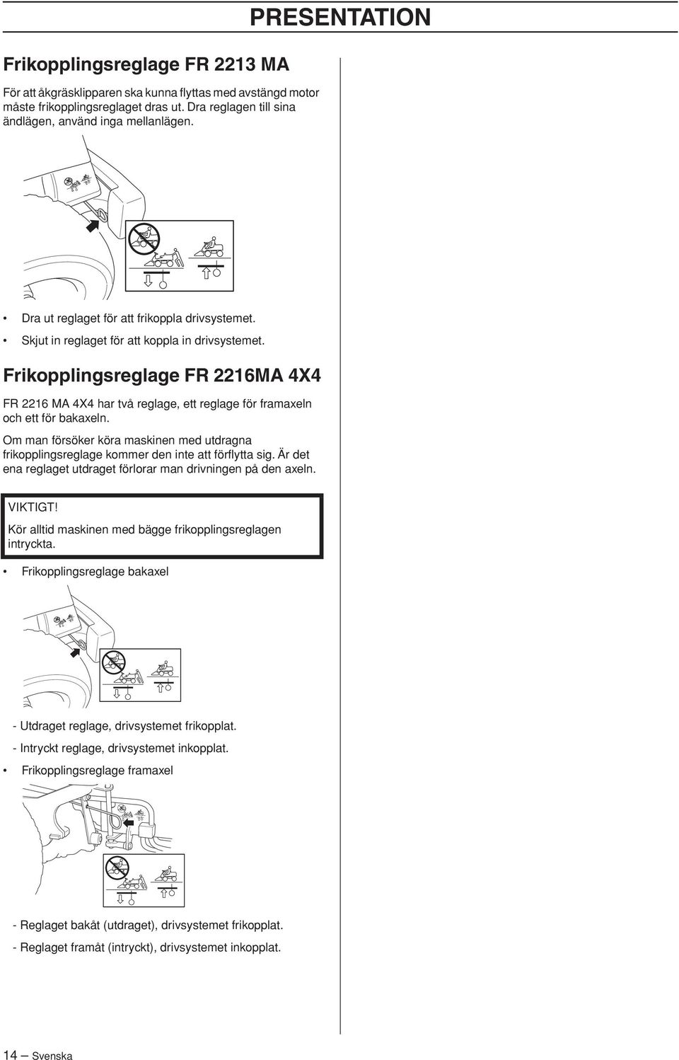 Frikopplingsreglage FR 2216MA 44 FR 2216 MA 44 har två reglage, ett reglage för framaxeln och ett för bakaxeln.