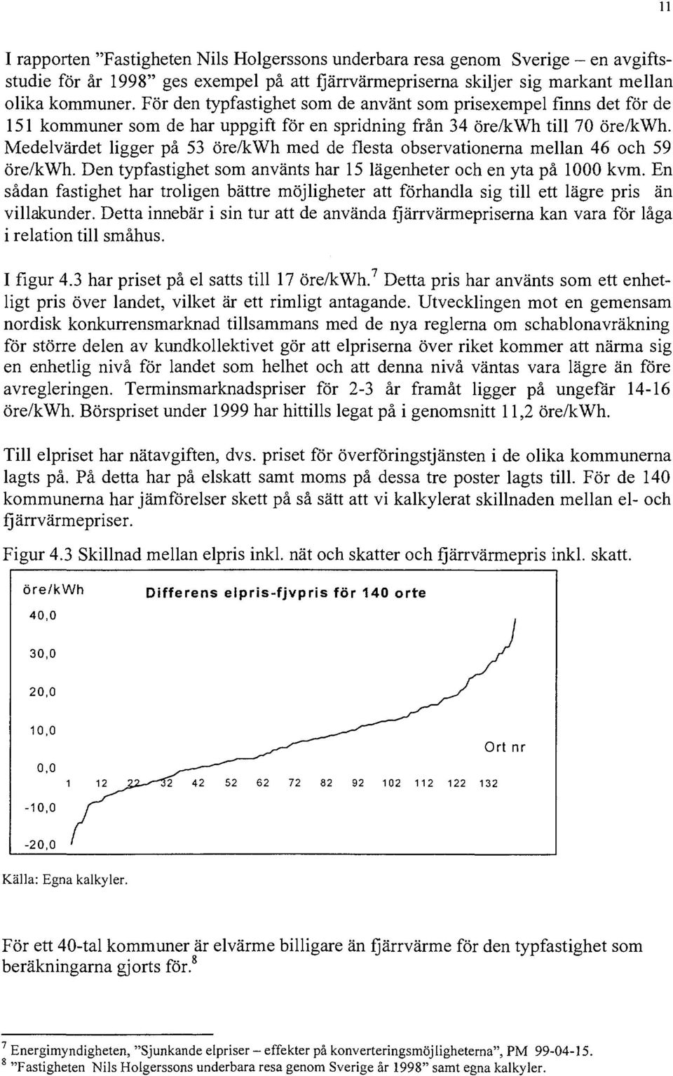 Medelvärdet ligger på 53 öre/kwh med de flesta observationerna mellan 46 och 59 öre/kwh. Den typfastighet som använts har 15 lägenheter och en yta på 1000 kvm.