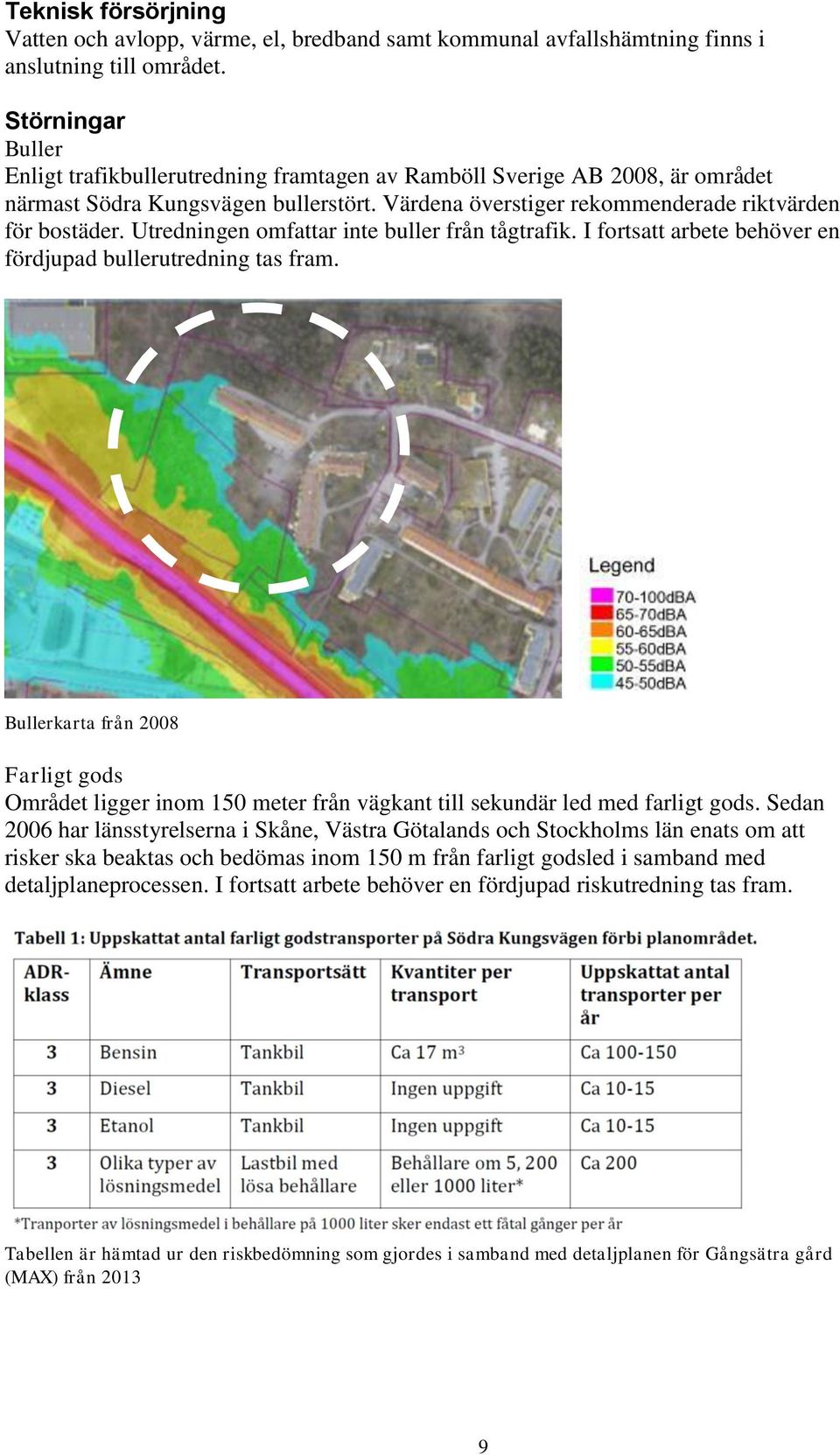 Utredningen omfattar inte buller från tågtrafik. I fortsatt arbete behöver en fördjupad bullerutredning tas fram.