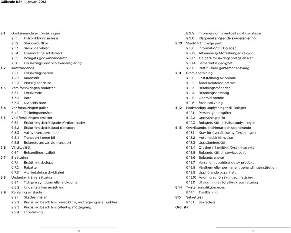 3 Nyfödda barn 4 Var försäkringen gäller 4.1 Täckningsområde 5 Vad försäkringen ersätter 5.1 Ersättningsberättigade vårdkostnader 5.2 Ersättningsberättigad transport 5.3 Val av transportmedel 5.