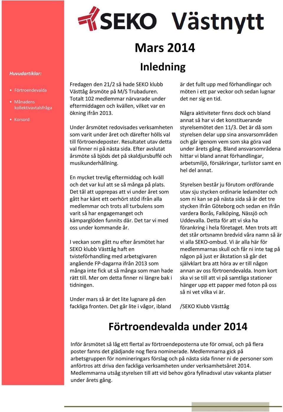 Under årsmötet redovisades verksamheten som varit under året och därefter hölls val till förtroendeposter. Resultatet utav detta val finner ni på nästa sida.