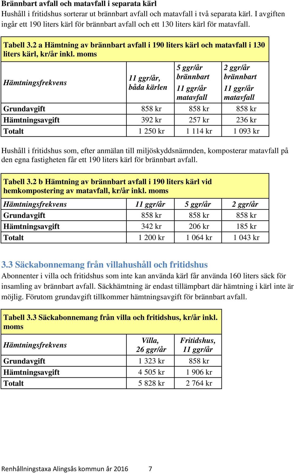 2 a Hämtning av brännbart avfall i 190 liters kärl och matavfall i 130 liters kärl, kr/år inkl.