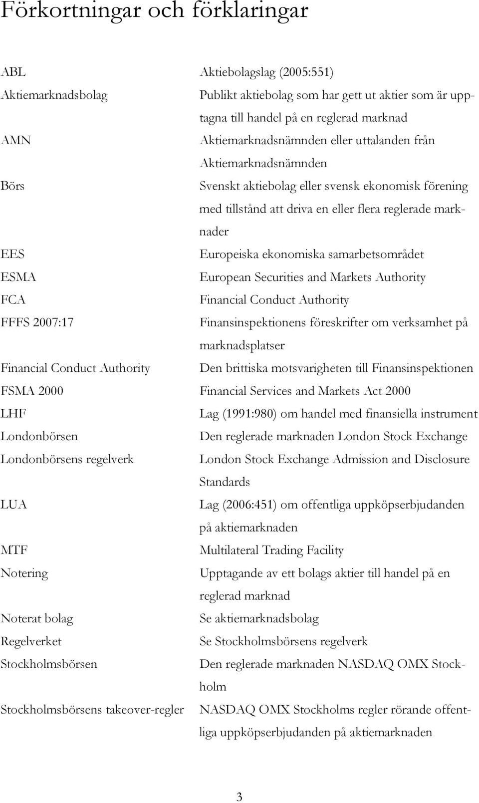 samarbetsområdet ESMA European Securities and Markets Authority FCA Financial Conduct Authority FFFS 2007:17 Finansinspektionens föreskrifter om verksamhet på marknadsplatser Financial Conduct