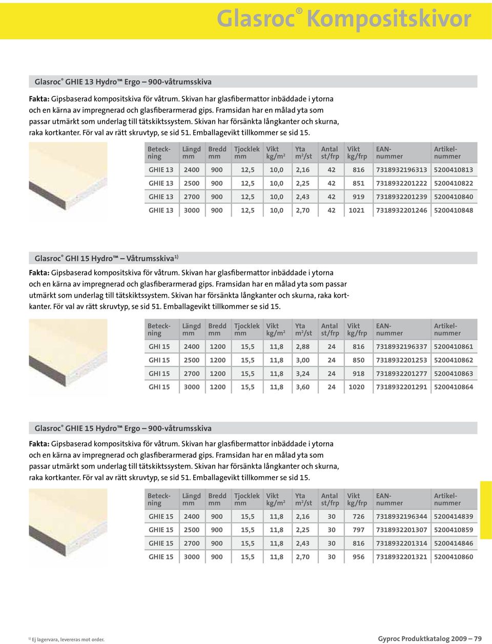 Skivan har försänkta långkanter och skurna, raka kortkanter. För val av rätt skruvtyp, se sid 51. Emballagevikt tillkoer se sid 15.