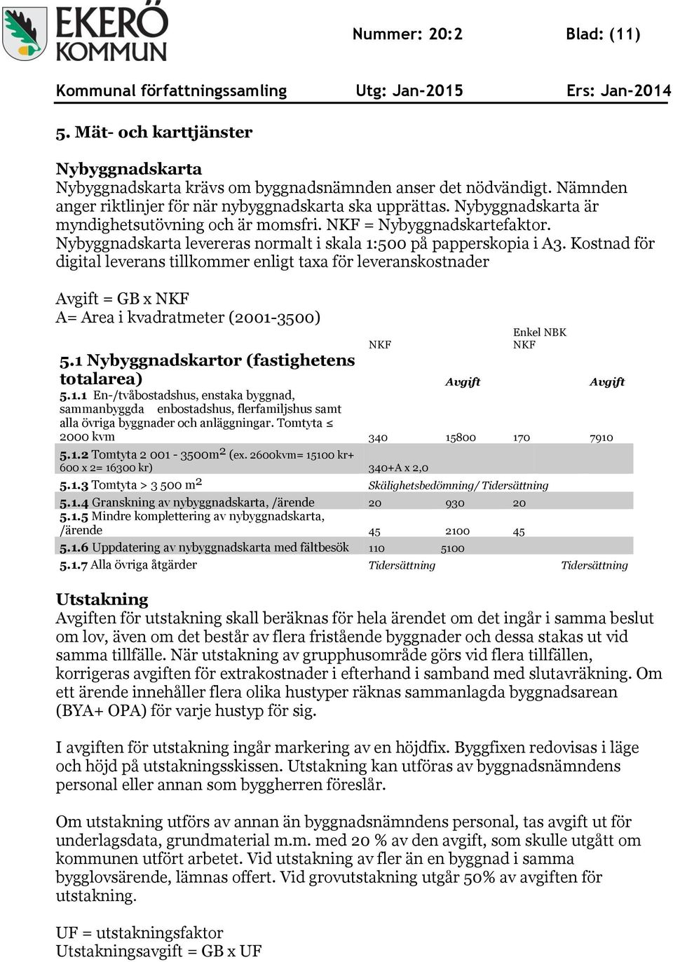 Kostnad för digital leverans tillkommer enligt taxa för leveranskostnader Avgift = GB x NKF A= Area i kvadratmeter (2001-3500) NKF Enkel NBK NKF 5.