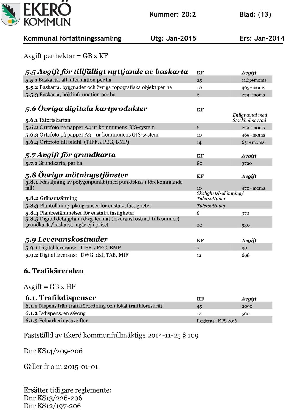 6.3 Ortofoto på papper A3 ur kommunens GIS-system 10 465+moms 5.6.4 Ortofoto till bildfil (TIFF, JPEG, BMP) 14 651+moms 5.7 Avgift för grundkarta KF Avgift 5.7.1 Grundkarta, per ha 80 3720 5.