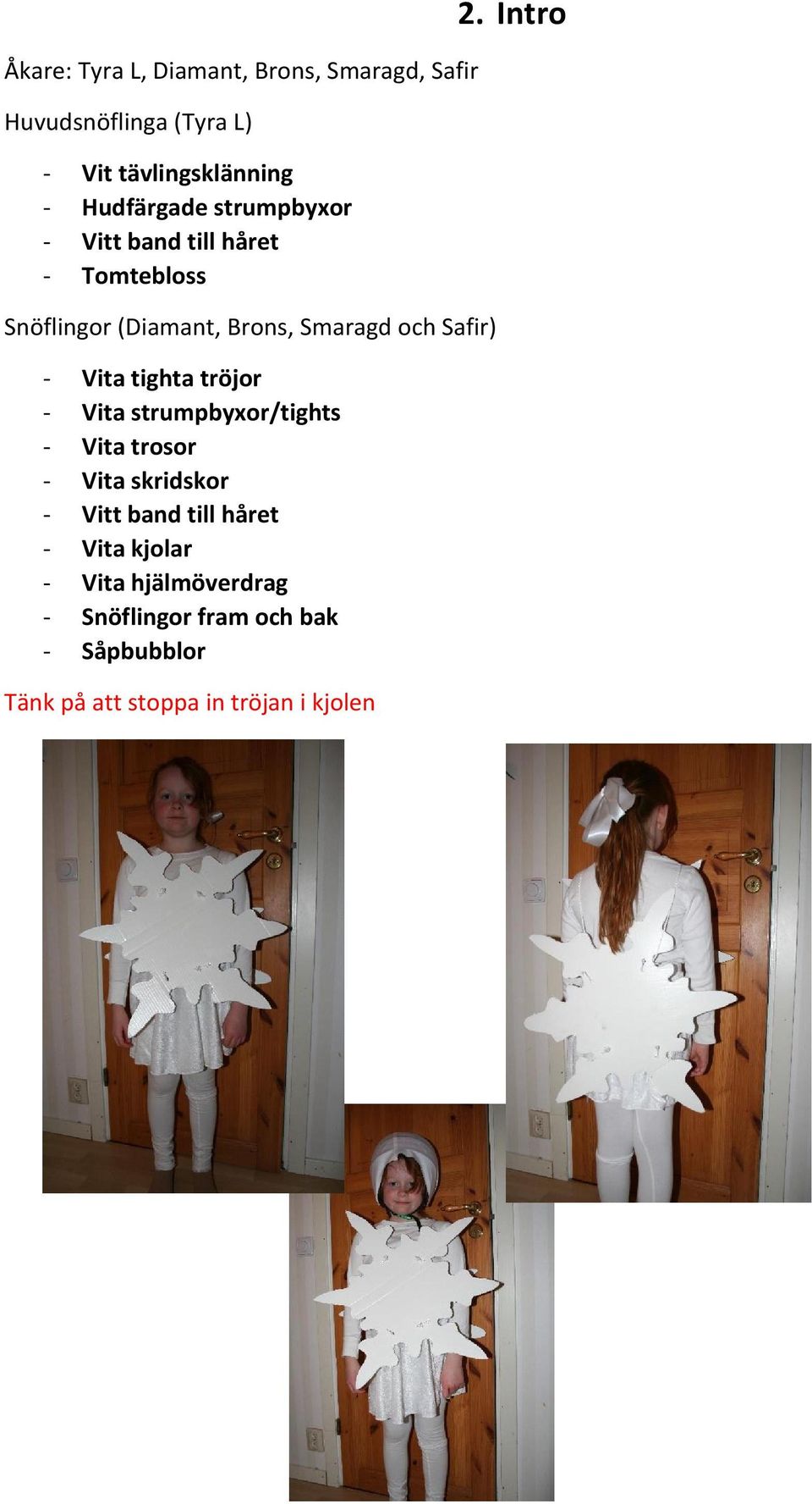 Safir) - Vita tighta tröjor - Vita strumpbyxor/tights - Vita trosor - Vitt band till håret - Vita