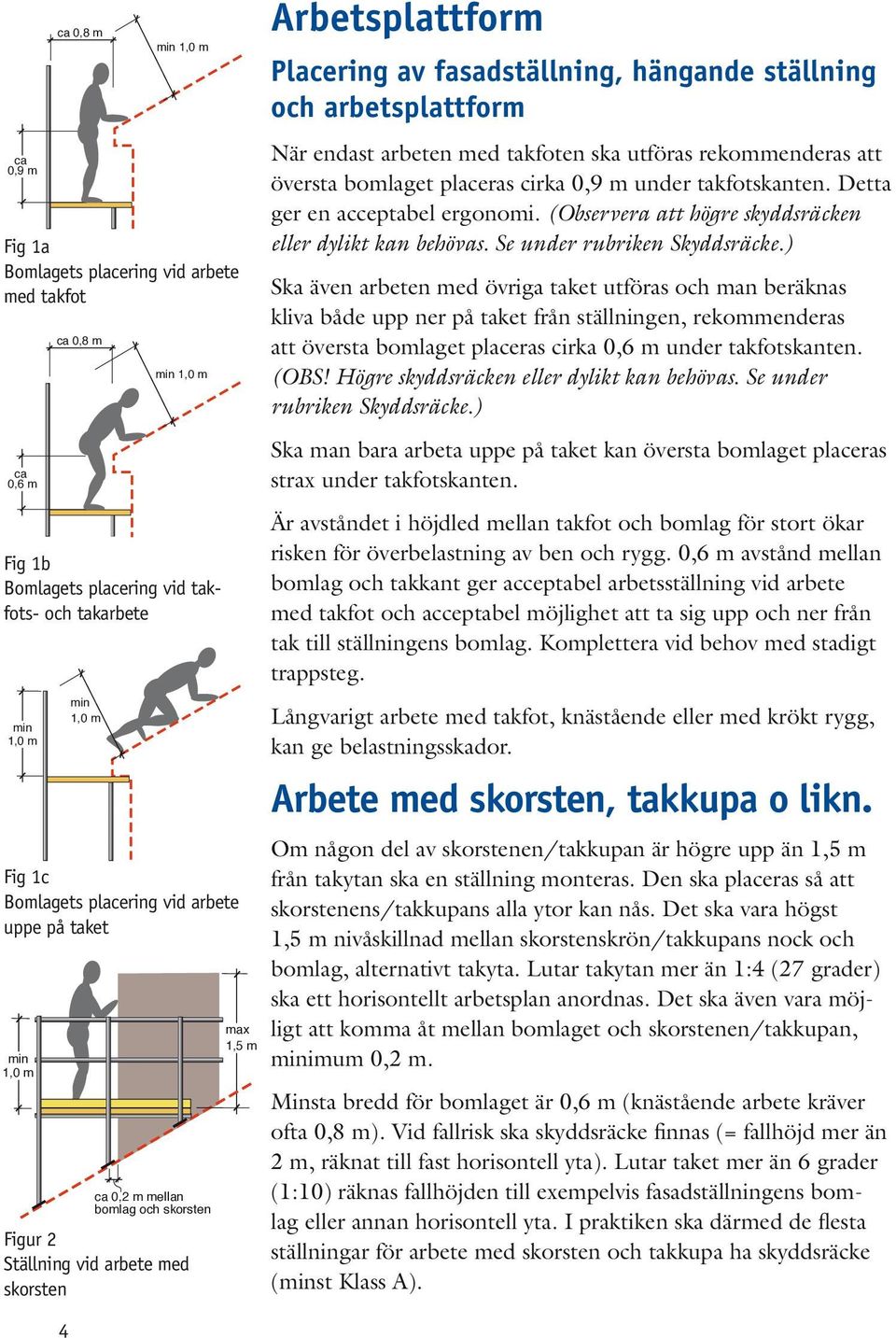 och arbetsplattform När endast arbeten med takfoten ska utföras rekommenderas att översta bomlaget placeras cirka 0,9 m under takfotskanten. Detta ger en acceptabel ergonomi.