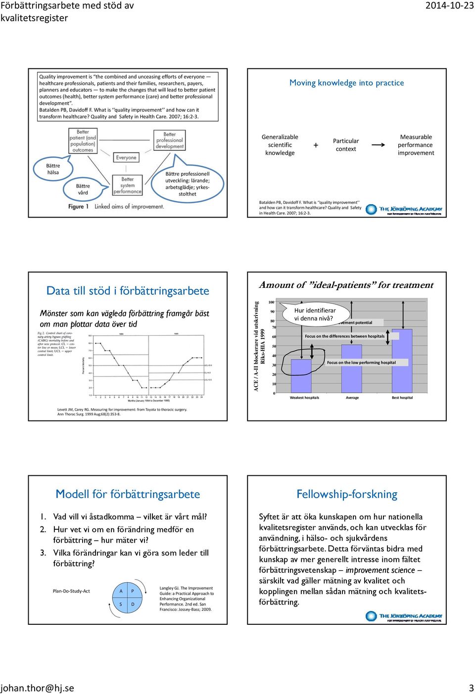 What is quality improvement and how can it transform healthcare? Quality and Safety in Health Care. 2007; 16:2 3.