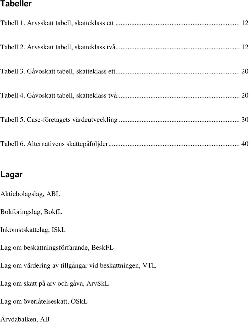 .. 30 Tabell 6. Alternativens skattepåföljder.