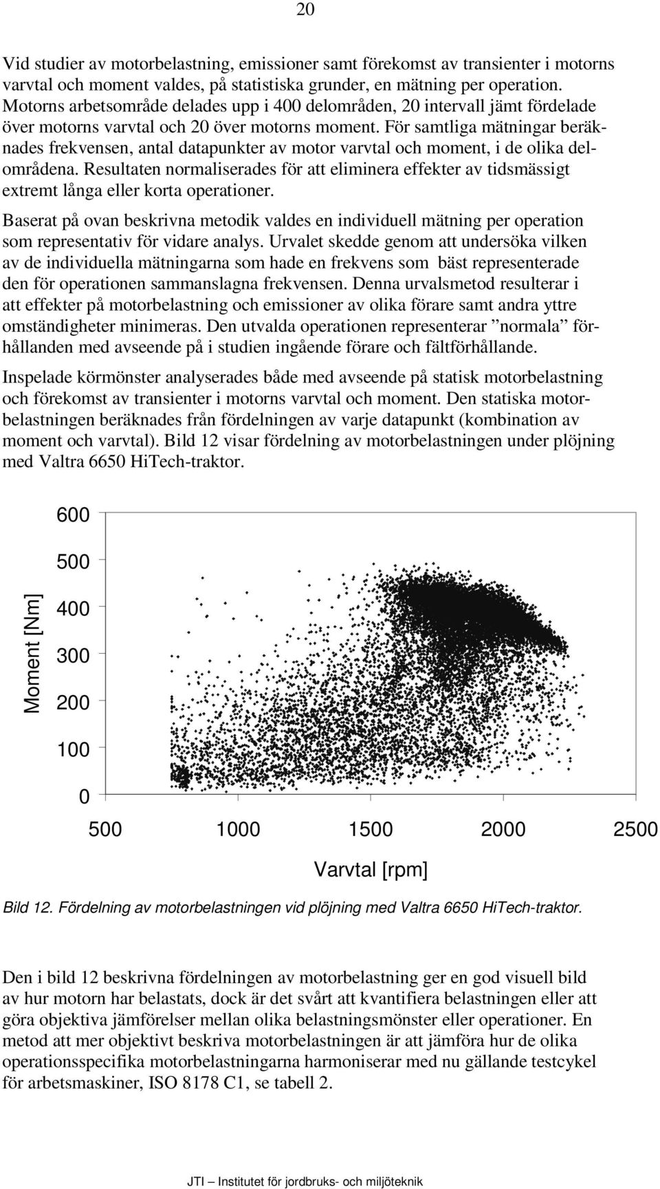 För samtliga mätningar beräknades frekvensen, antal datapunkter av motor varvtal och moment, i de olika delområdena.