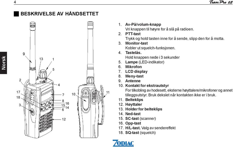 Kontakt for ekstrautstyr For tilkobling av hodesett, eksterne høyttalere/mikrofoner og annet tilleggsutstyr. Bruk dekslet når kontakten ikke er i bruk. 11. Belteklips 12.