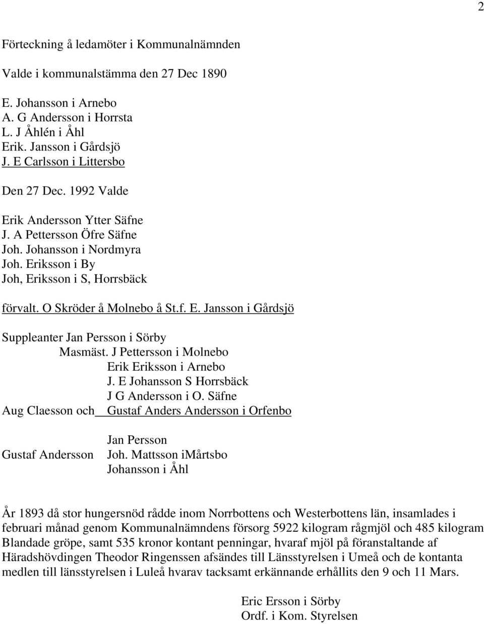 O Skröder å Molnebo å St.f. E. Jansson i Gårdsjö Suppleanter Jan Persson i Sörby Masmäst. J Pettersson i Molnebo Erik Eriksson i Arnebo J. E Johansson S Horrsbäck J G Andersson i O.