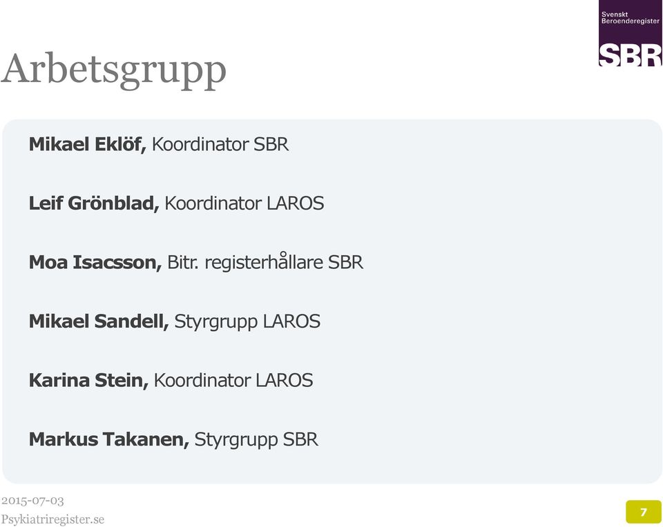registerhållare SBR Mikael Sandell, Styrgrupp LAROS