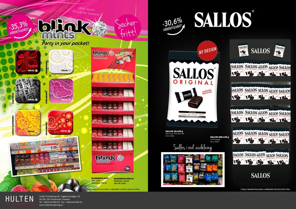 400 420 035 Art nr 3301 Sallos i ord. avdelning SALLOS 256x135 g 1/4-P display Art nr 3303 BLINKMINTS EXPO ART.