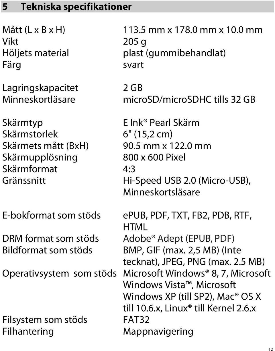 0 mm Skärmupplösning 800 x 600 Pixel Skärmformat 4:3 Gränssnitt Hi-Speed USB 2.