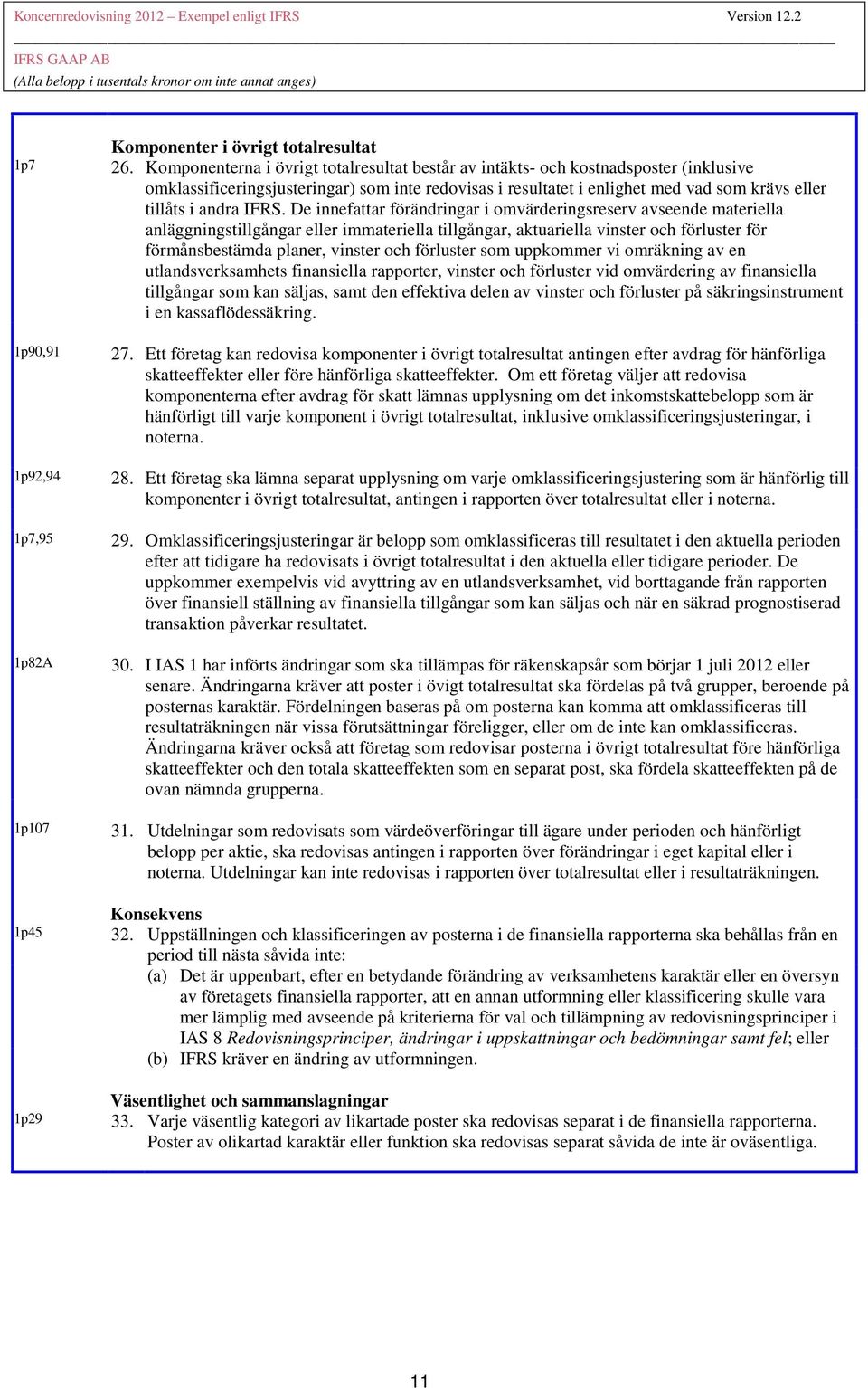 IFRS. De innefattar förändringar i omvärderingsreserv avseende materiella anläggningstillgångar eller immateriella tillgångar, aktuariella vinster och förluster för förmånsbestämda planer, vinster