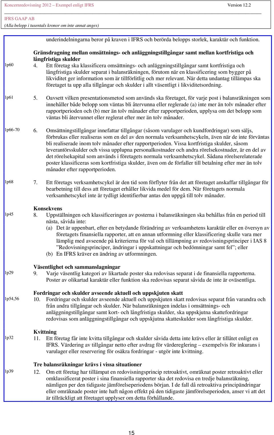 Ett företag ska klassificera omsättnings- och anläggningstillgångar samt kortfristiga och långfristiga skulder separat i balansräkningen, förutom när en klassificering som bygger på likviditet ger