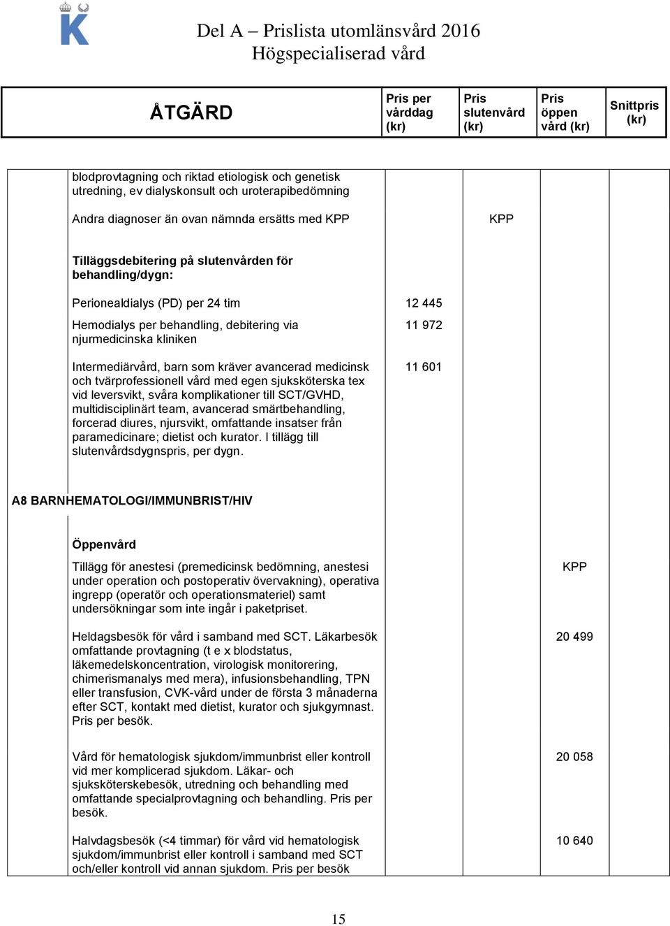 avancerad medicinsk och tvärprofessionell vård med egen sjuksköterska tex vid leversvikt, svåra komplikationer till SCT/GVHD, multidisciplinärt team, avancerad smärtbehandling, forcerad diures,