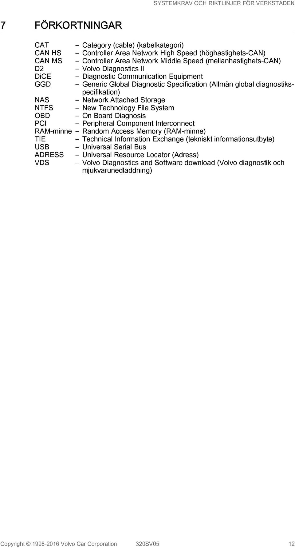 File System OBD On Board Diagnosis PCI Peripheral Component Interconnect RAM-minne Random Access Memory (RAM-minne) TIE Technical Information Exchange (tekniskt informationsutbyte) USB