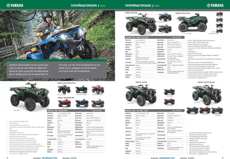 Genom att göra tunga jobb betydligt lättare gör en Yamaha Grizzly att du sparar både tid och kraft, nytt för i år är introduktionen av nya Kodiak 700, en smidigare och mindre modell, men full av