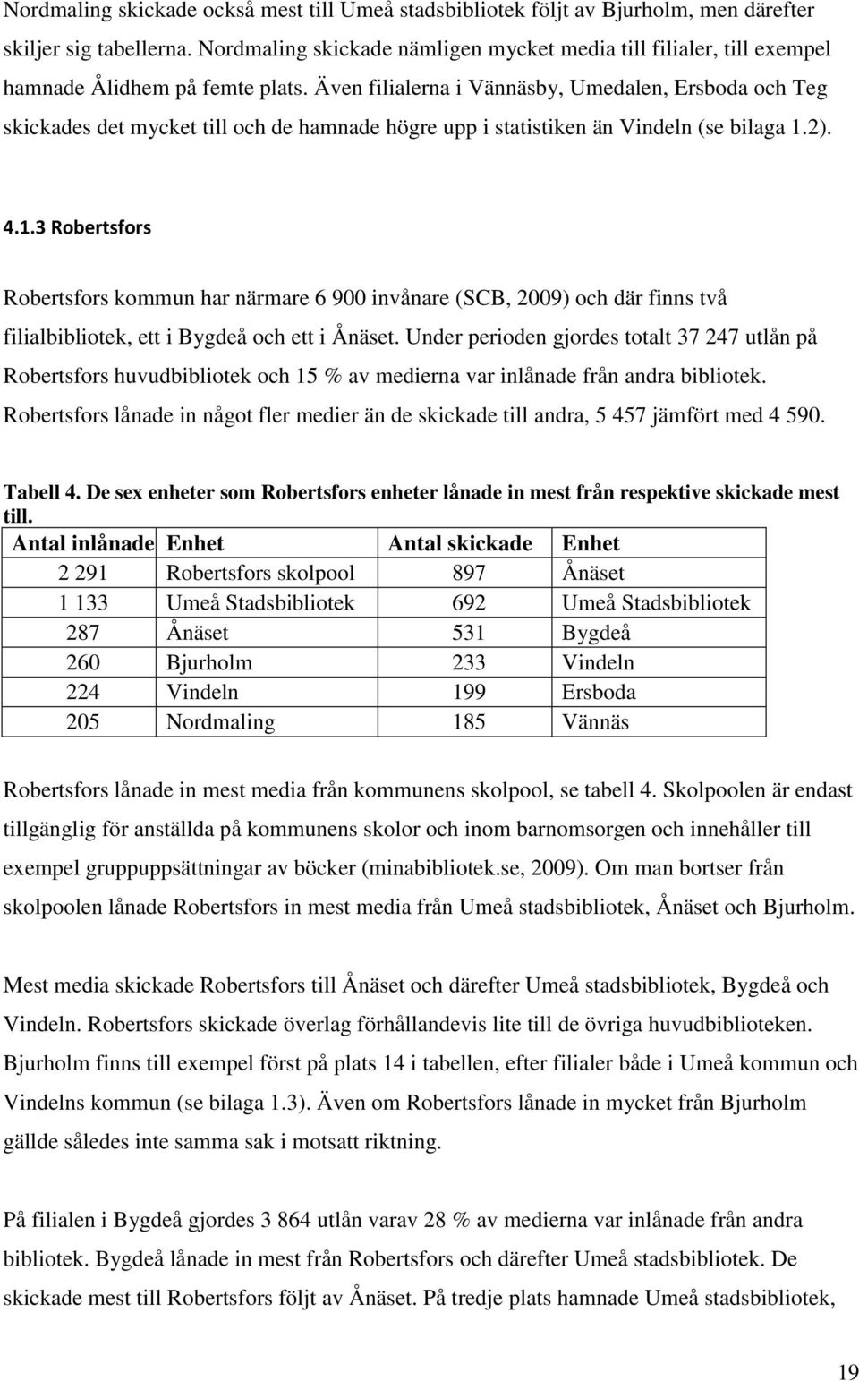 Även filialerna i Vännäsby, Umedalen, Ersboda och Teg skickades det mycket till och de hamnade högre upp i statistiken än Vindeln (se bilaga 1.