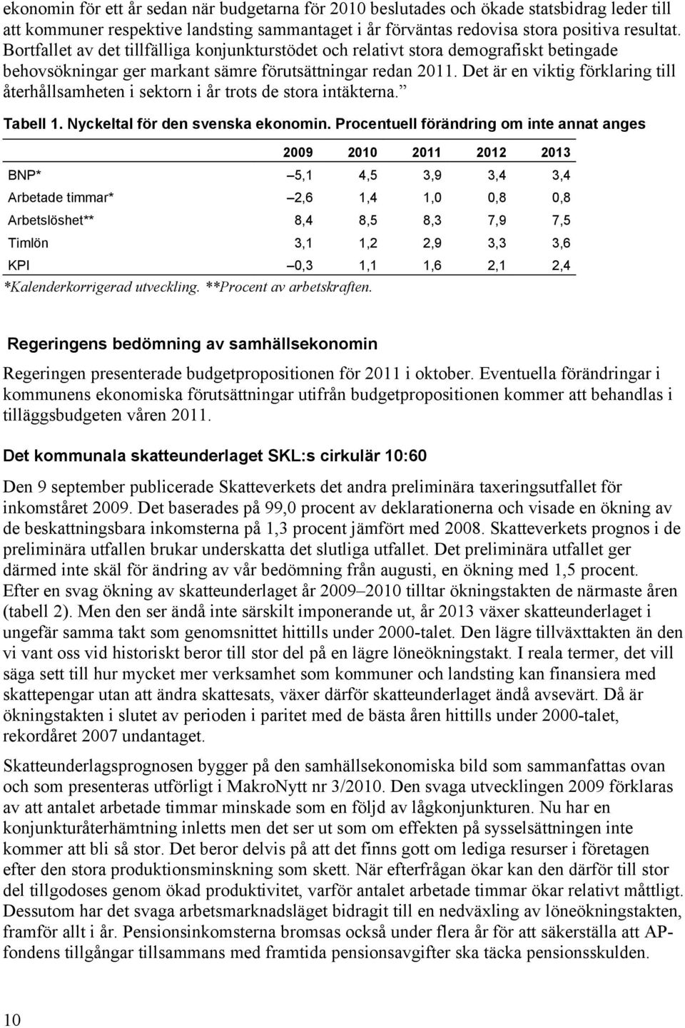 Det är en viktig förklaring till återhållsamheten i sektorn i år trots de stora intäkterna. Tabell 1. Nyckeltal för den svenska ekonomin.