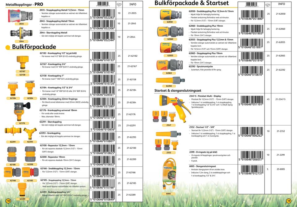 10 21-2035 10 21-2045 10 21-2044 62050 62060 62050 - Snabbkoppling Plus 12,5mm & 15mm - Mjukt hölje för behaglig hantering. - Flexibel anslutning förhindrar veck och knutor.