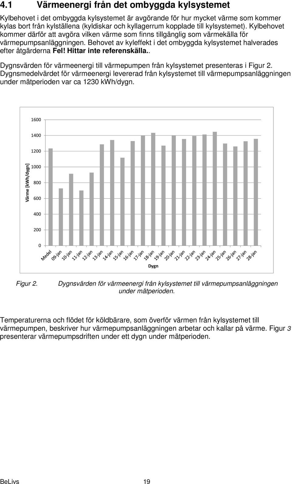 Behovet av kyleffekt i det ombyggda kylsystemet halverades efter åtgärderna Fel! Hittar inte referenskälla.. Dygnsvärden för värmeenergi till värmepumpen från kylsystemet presenteras i Figur 2.