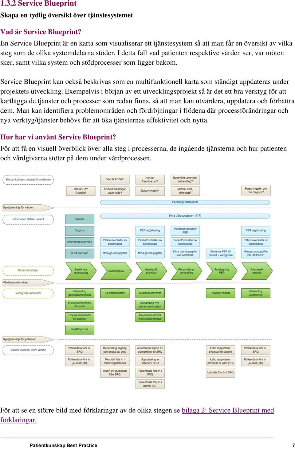 I detta fall vad patienten respektive vården ser, var möten sker, samt vilka system och stödprocesser som ligger bakom.