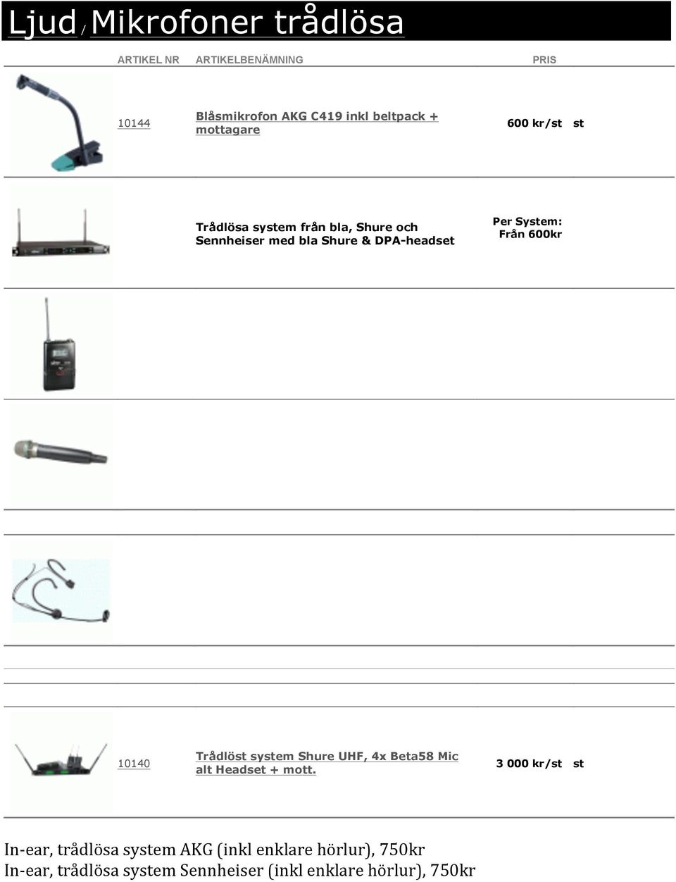 10140 Trådlöst system Shure UHF, 4x Beta58 Mic alt Headset + mott.