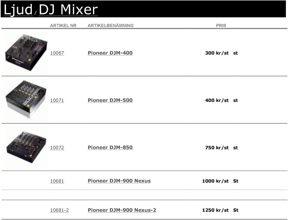 DJM-850 750 kr/st st 10681 Pioneer DJM-900 Nexus