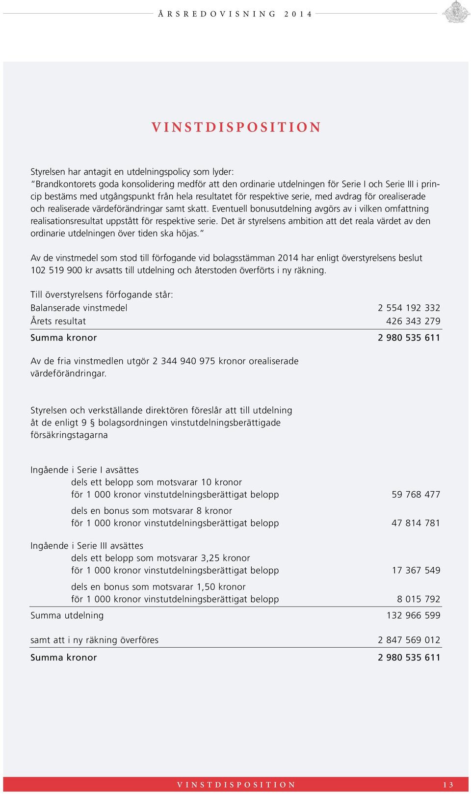 Eventuell bonusutdelning avgörs av i vilken omfattning realisationsresultat uppstått för respektive serie.