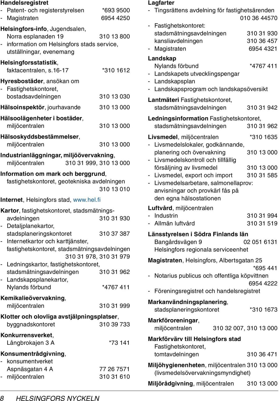 16-17 *310 1612 Hyresbostäder, ansökan om - Fastighetskontoret, bostadsavdelningen 310 13 030 Hälsoinspektör, jourhavande 310 13 000 Hälsoolägenheter i bostäder, miljöcentralen 310 13 000