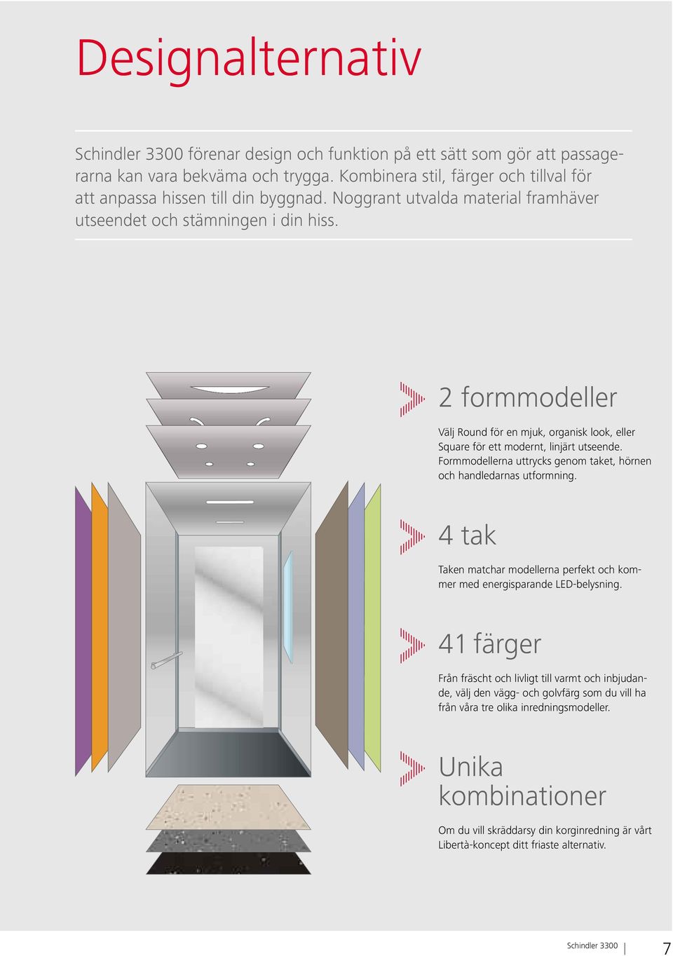 Formmodellerna uttrycks genom taket, hörnen och handledarnas utformning. 4tak Taken matchar modellerna perfekt och kommer med energisparande LED-belysning.