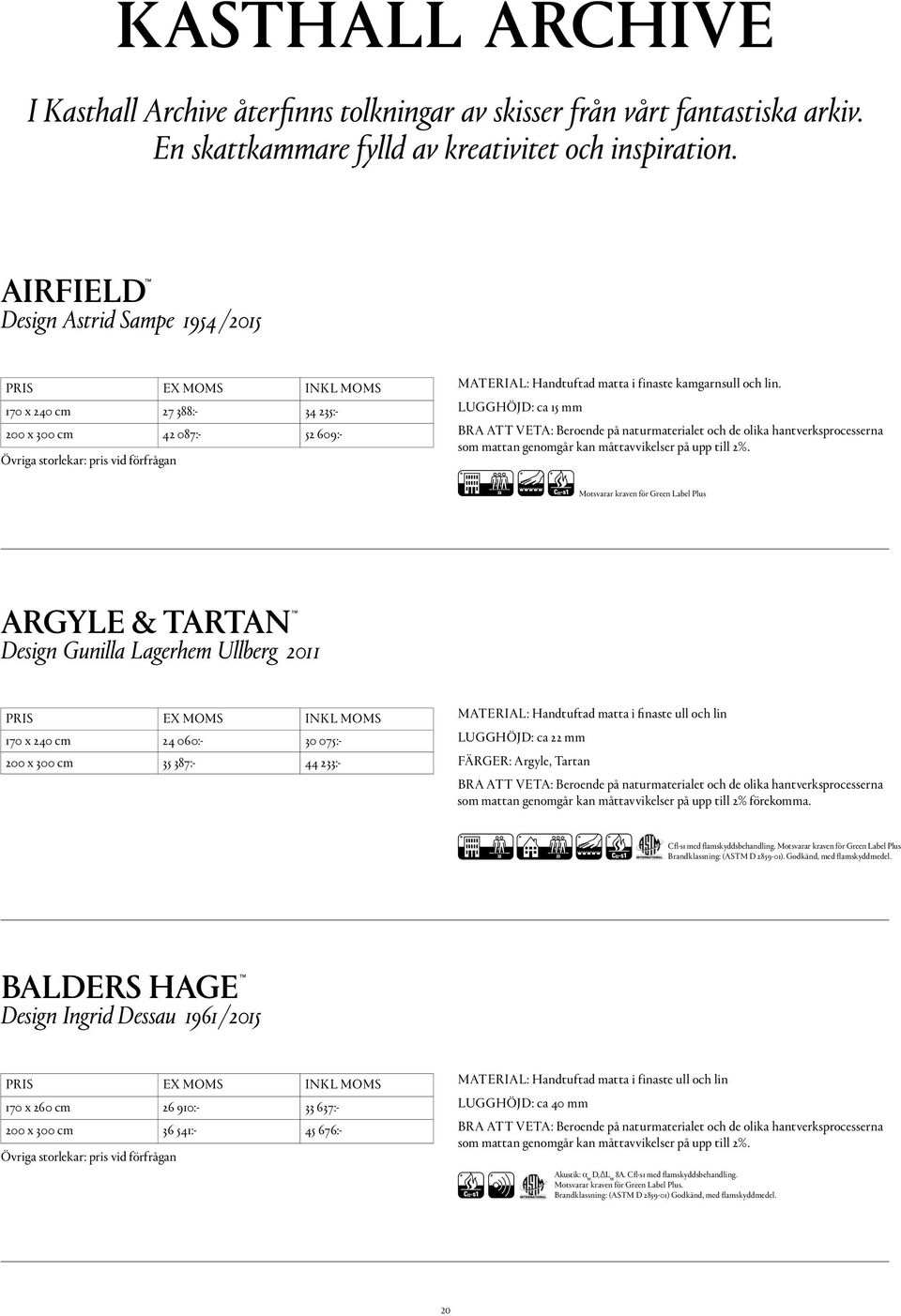 LUGGHÖJD: ca 15 mm som mattan genomgår kan måttavvikelser på upp till 2%.