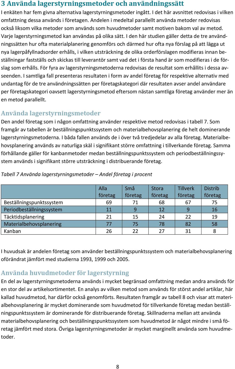 I den här studien gäller detta de tre användningssätten hur ofta materialplanering genomförs och därmed hur ofta nya förslag på att lägga ut nya lagerpåfyllnadsorder erhålls, i vilken utsträckning de