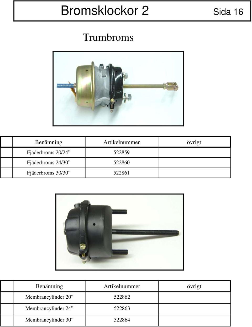 Fjäderbroms 30/30 522861 Benämning Artikelnummer övrigt