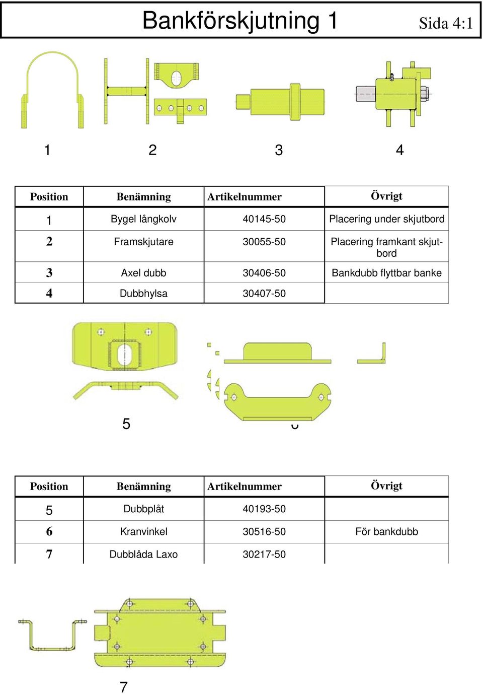 Axel dubb 30406-50 Bankdubb flyttbar banke 4 Dubbhylsa 30407-50 5 6 5