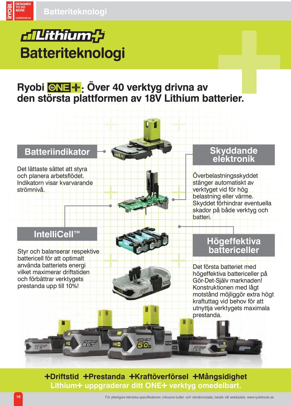 IntelliCell Styr och balanserar respektive battericell för att optimalt använda batteriets energi vilket maximerar driftstiden och förbättrar verktygets prestanda upp till 10%!