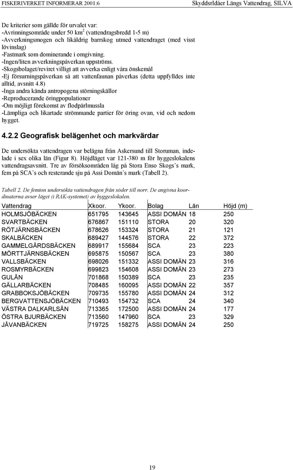 -Skogsbolaget/reviret villigt att avverka enligt våra önskemål -Ej försurningspåverkan så att vattenfaunan påverkas (detta uppfylldes inte alltid, avsnitt 4.